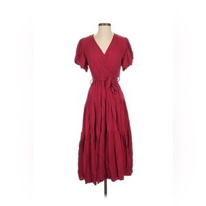 Petal & Pup Burgundy Wrap Midi Dress with Tie Waist